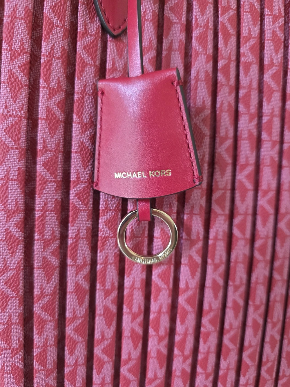 Michael Kors Sinclair Large Pleated Shopper Tote Crimson Red Signature Logo - Picture 3 of 10